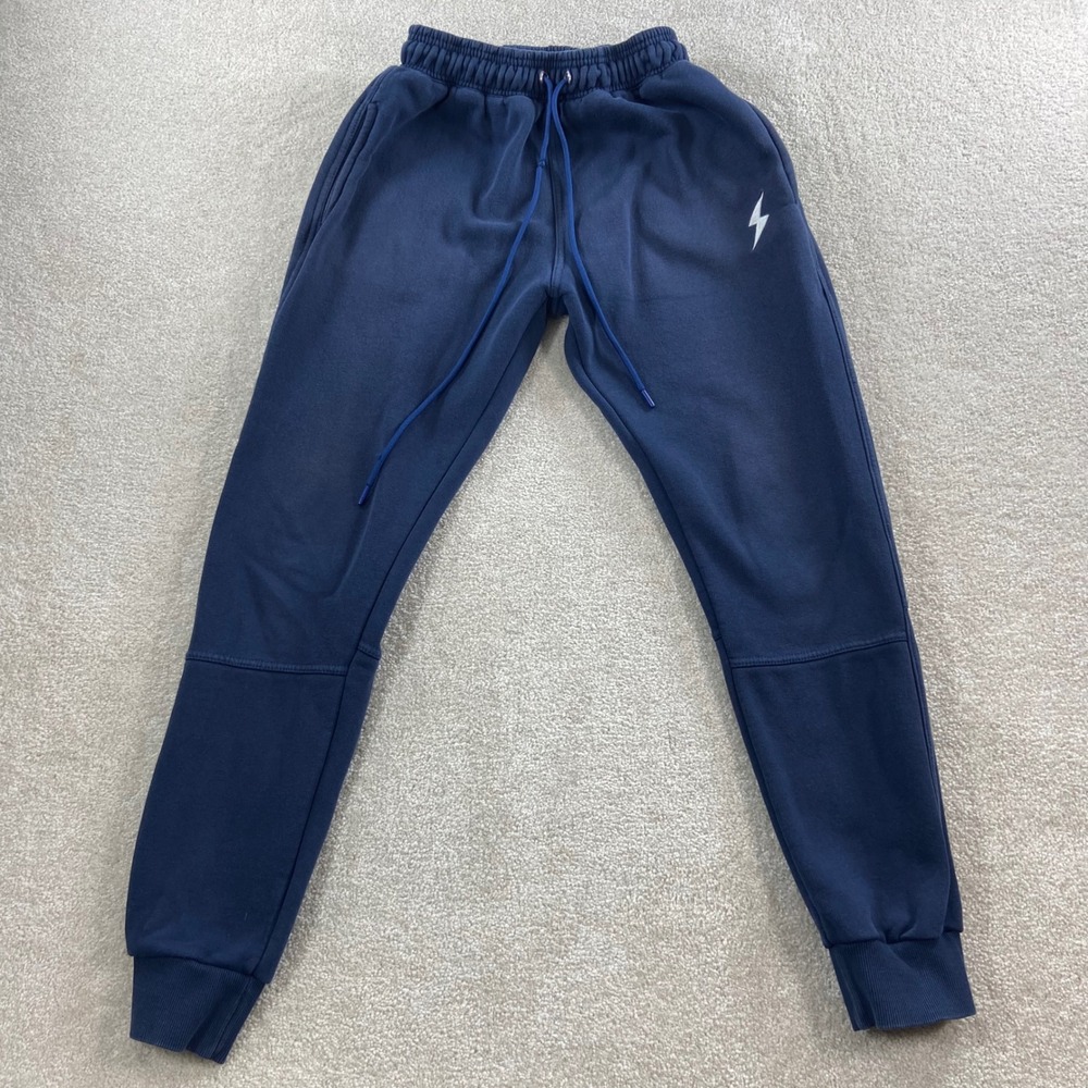 Bruce Bolt Jogger Sweatpants Mens Size M Navy Blue Lightning Bolt Logo Fleece